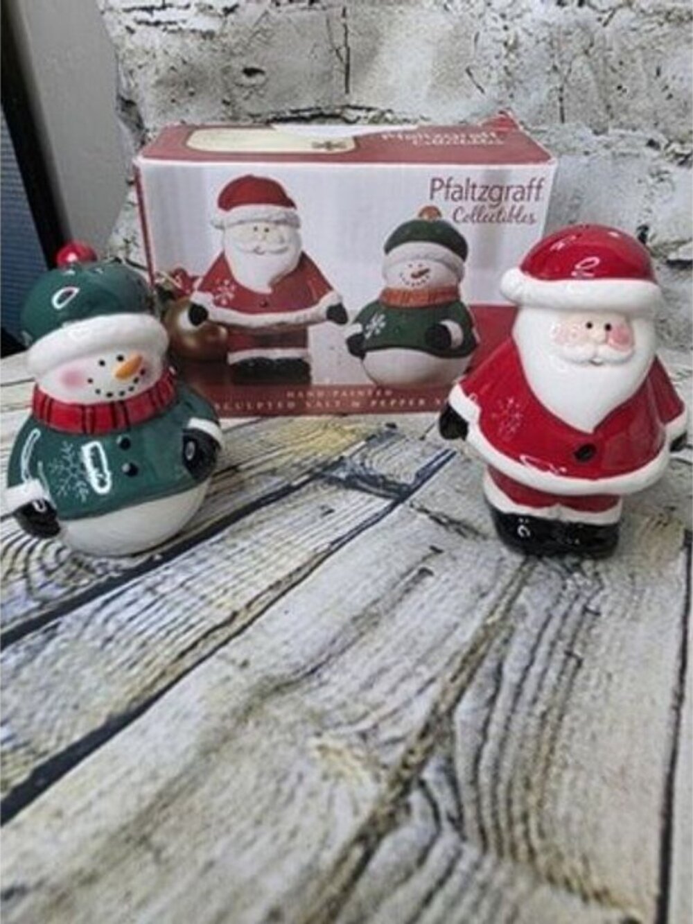 Pfaltzgraff Santa & Snowman Sculpted Salt & Pepper Shakers